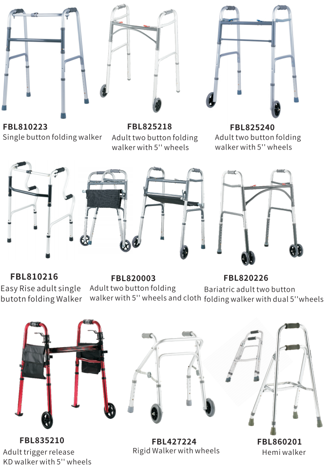 Bliss Medical Brushed Steel Standard Adult Two-Gap Trigger Release Folding Walker For Seniors