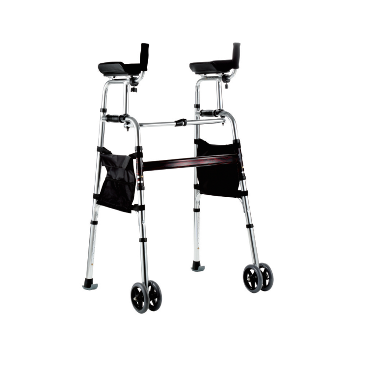 Portable aluminum alloy single button folding walker handicap walking aid with Forearm platform for the disabled