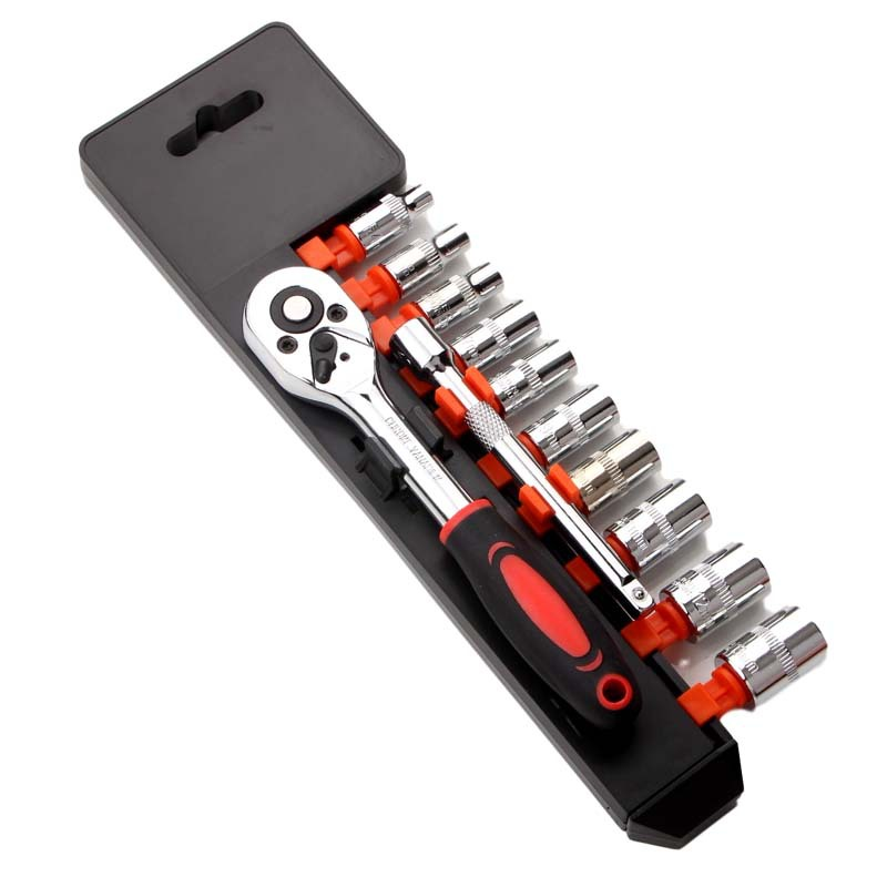 CR-V Quick Release Reversible Ratchet Socket Wrench Set Tools with Hanging Rack 1/4