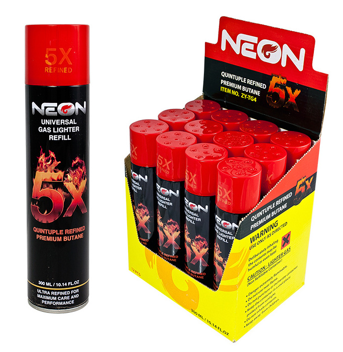 High Quality Cheap Butane Gas OEM Brand Neon Premium Butane Gas Performance Expectation Lighter Refill Butane gas300ml