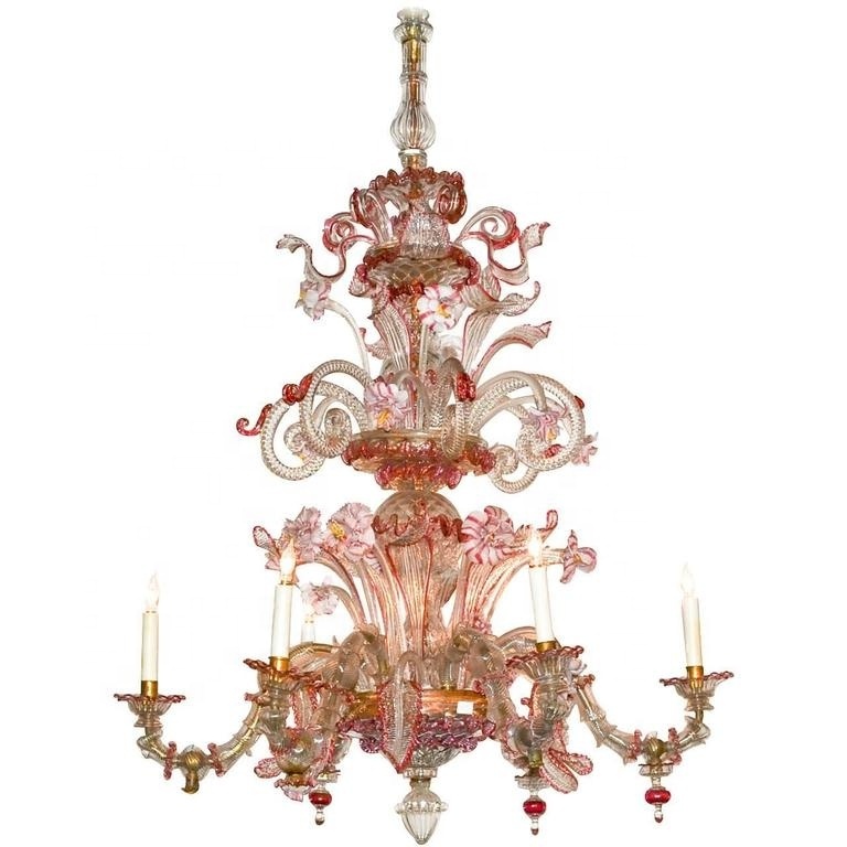 Hot sale luxury flower chandelier 3 layers pink  murano chandelier lighting italian glass lighting grand glass light wholesale