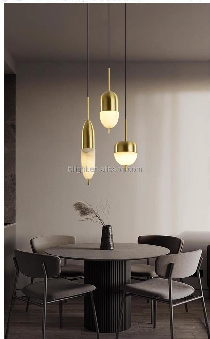 Modern Alabaster Chandelier Brass Lighting Flush Mount Led Ceiling Light Fixture Pendant Lamp for Dining Room Bathroom Bedroom