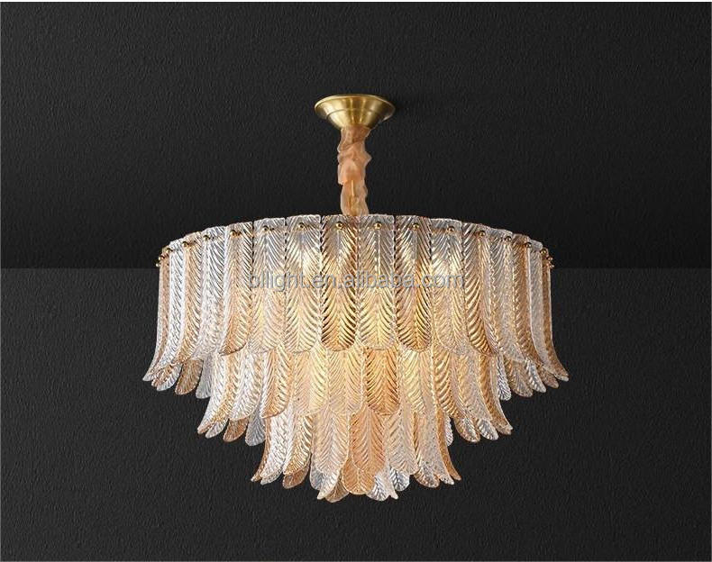 Factory Wholesale Gold Art Deco Mounted Lighting Nordic Modern Gold Round Solid Brass Glass Lamp Luxury Banquet Large Chandelier