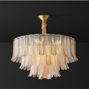 Factory Wholesale Gold Art Deco Mounted Lighting Nordic Modern Gold Round Solid Brass Glass Lamp Luxury Banquet Large Chandelier