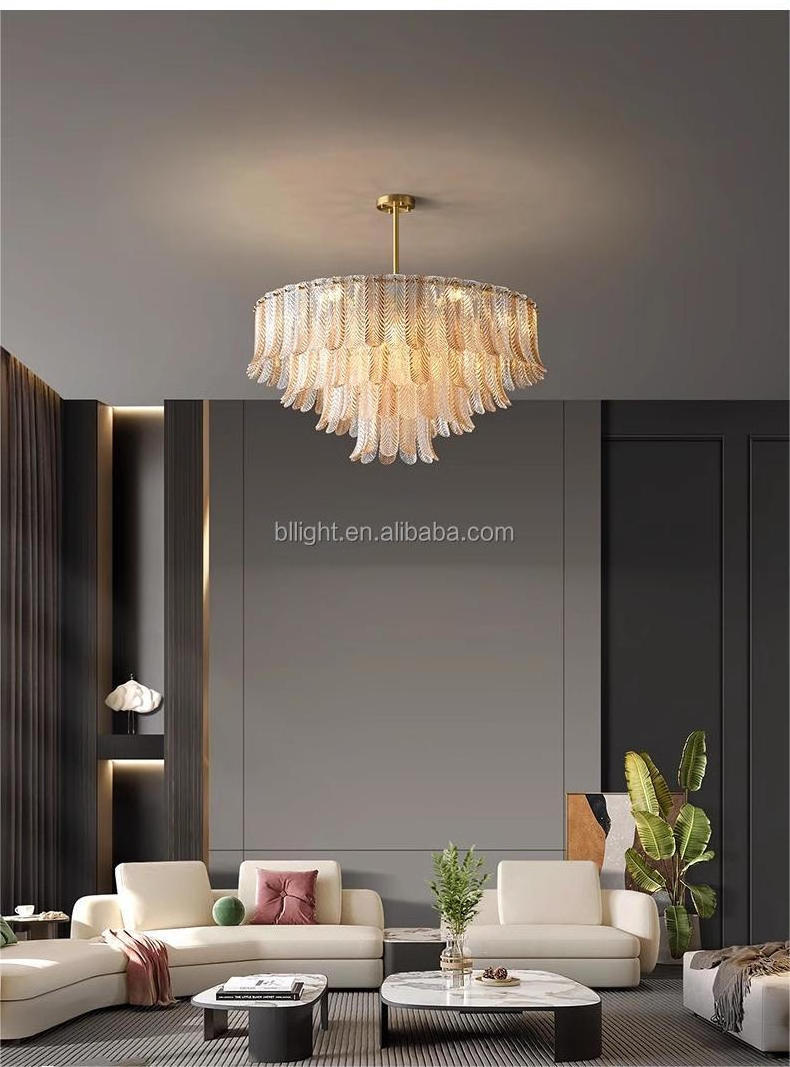 Factory Wholesale Gold Art Deco Mounted Lighting Nordic Modern Gold Round Solid Brass Glass Lamp Luxury Banquet Large Chandelier