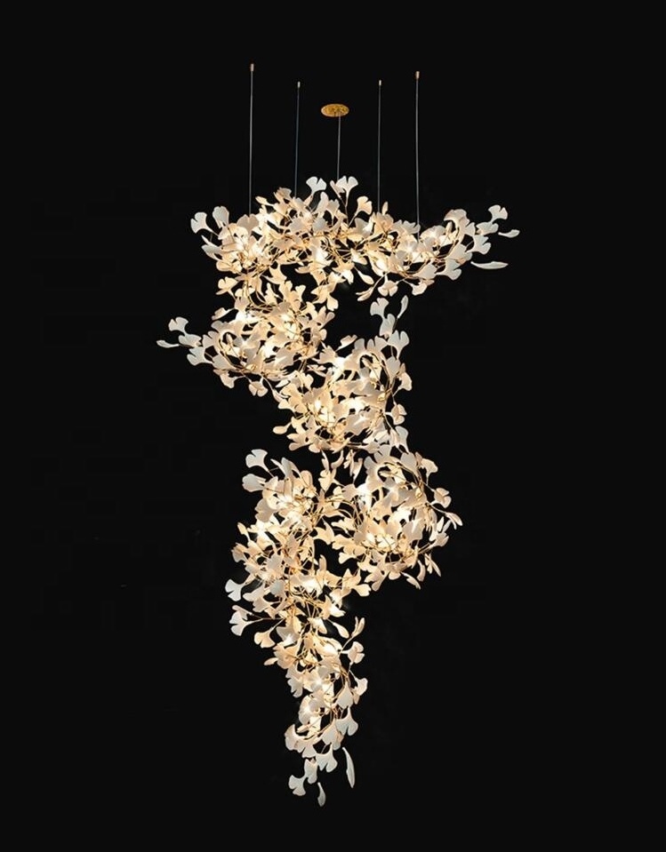 Post-modern Ginkgo Branch Leaves Chandelier Hotel Staircase Branch Chandeliers hanging Pendant Banquet Hall Lobby Light Fixture