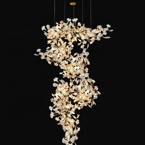 Post-modern Ginkgo Branch Leaves Chandelier Hotel Staircase Branch Chandeliers hanging Pendant Banquet Hall Lobby Light Fixture