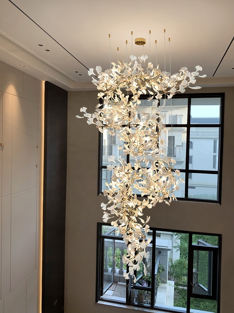 Post-modern Ginkgo Branch Leaves Chandelier Hotel Staircase Branch Chandeliers hanging Pendant Banquet Hall Lobby Light Fixture