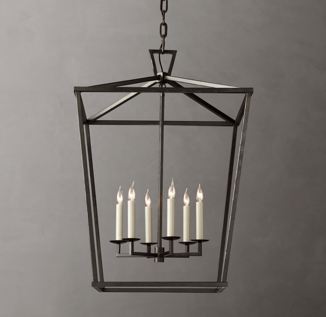 Farmhouse Chain Hanging Hall Foyer lighting Fixture Rustic Pendant light metal geometric cage lantern Nordic hanging chandelier