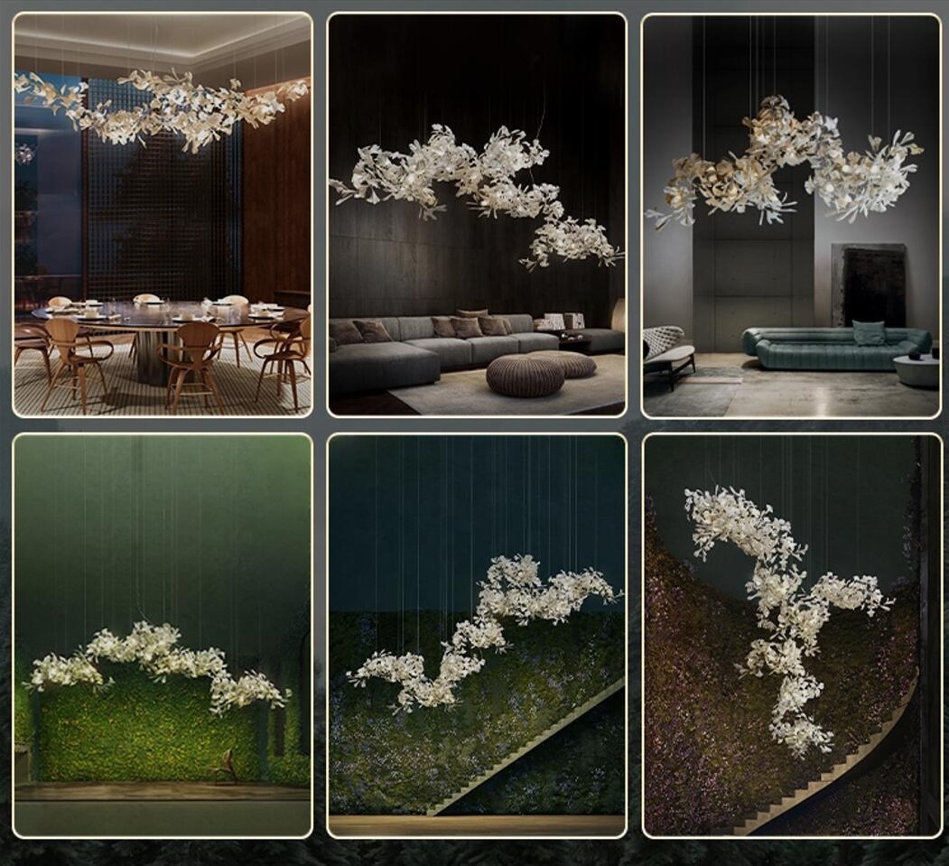 Post-modern Ginkgo Branch Leaves Chandelier Hotel Staircase Branch Chandeliers hanging Pendant Banquet Hall Lobby Light Fixture