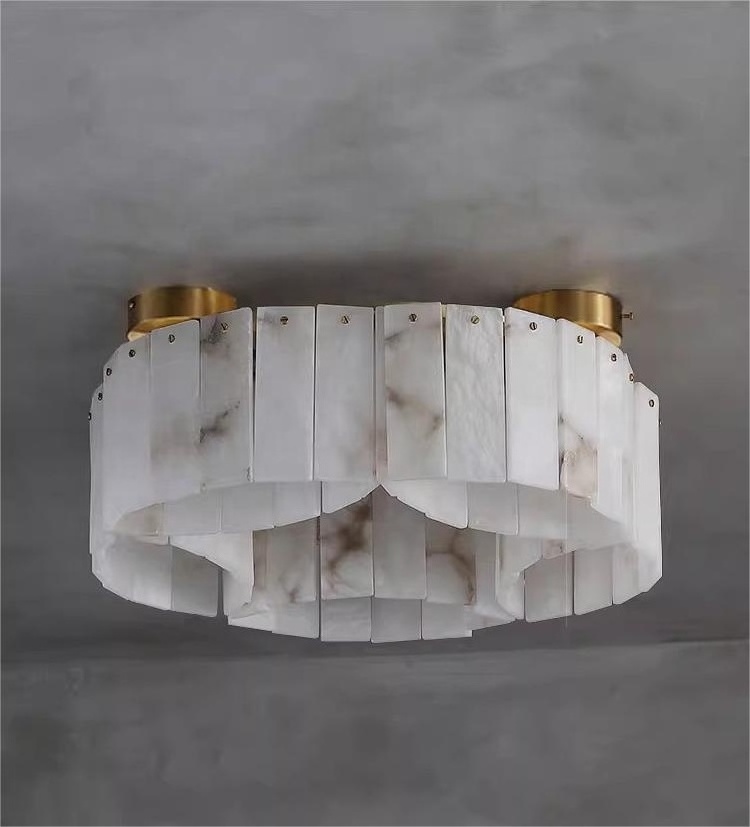 Round Led Ceiling Light Mounted Bedroom Living Room Natural Alabaster Marble Ceiling Lamp Modern luxury Spain Marble Flush Mount