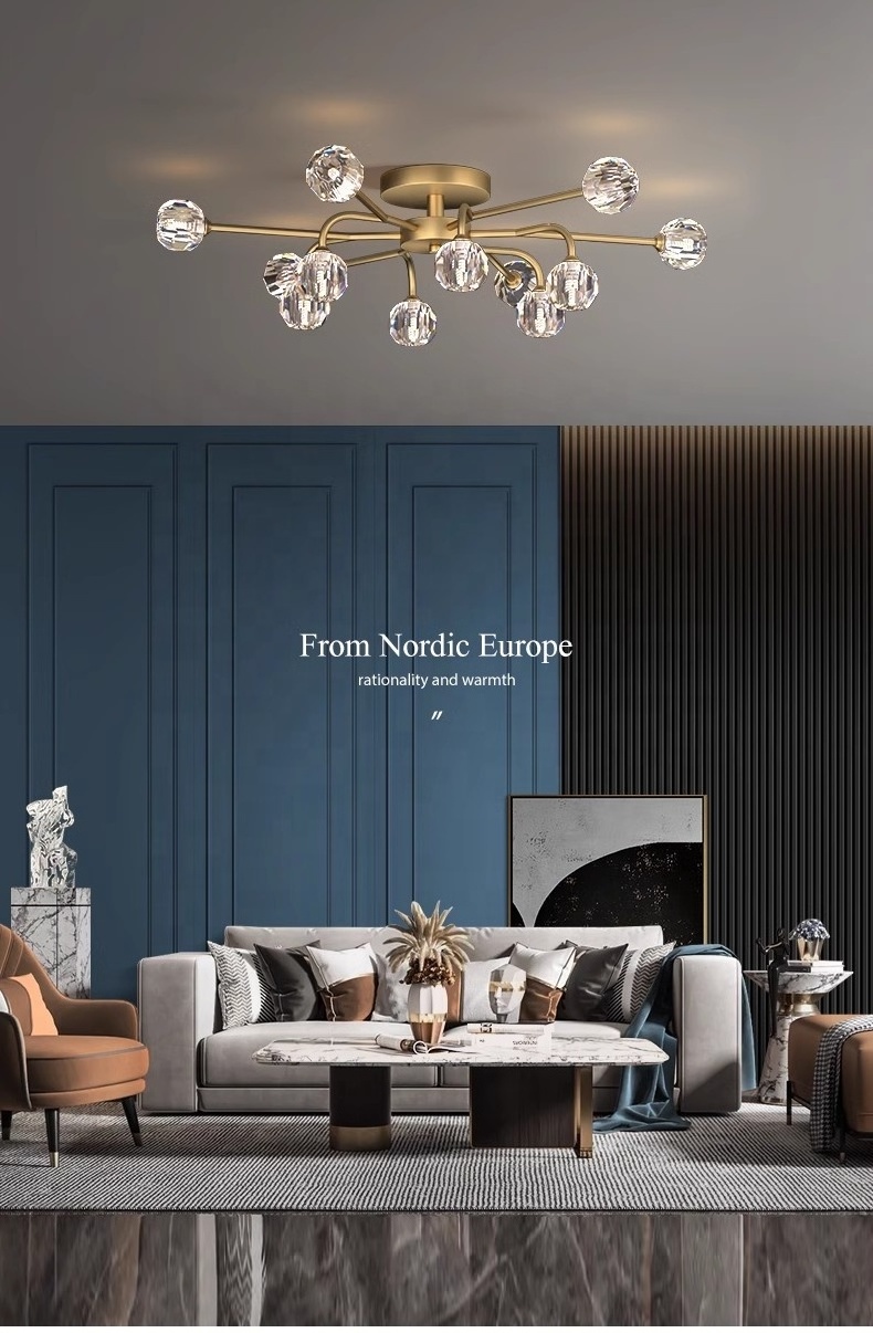 Modern Semi-Embedded Ceiling Lamp Brushed Antique Ceiling Lights Nordic Home Decoration Sputnik Gold Ceiling Chandelier