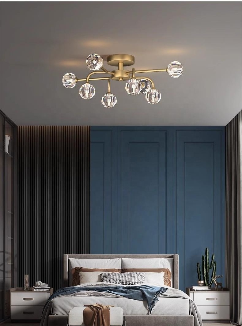 Modern Semi-Embedded Ceiling Lamp Brushed Antique Ceiling Lights Nordic Home Decoration Sputnik Gold Ceiling Chandelier