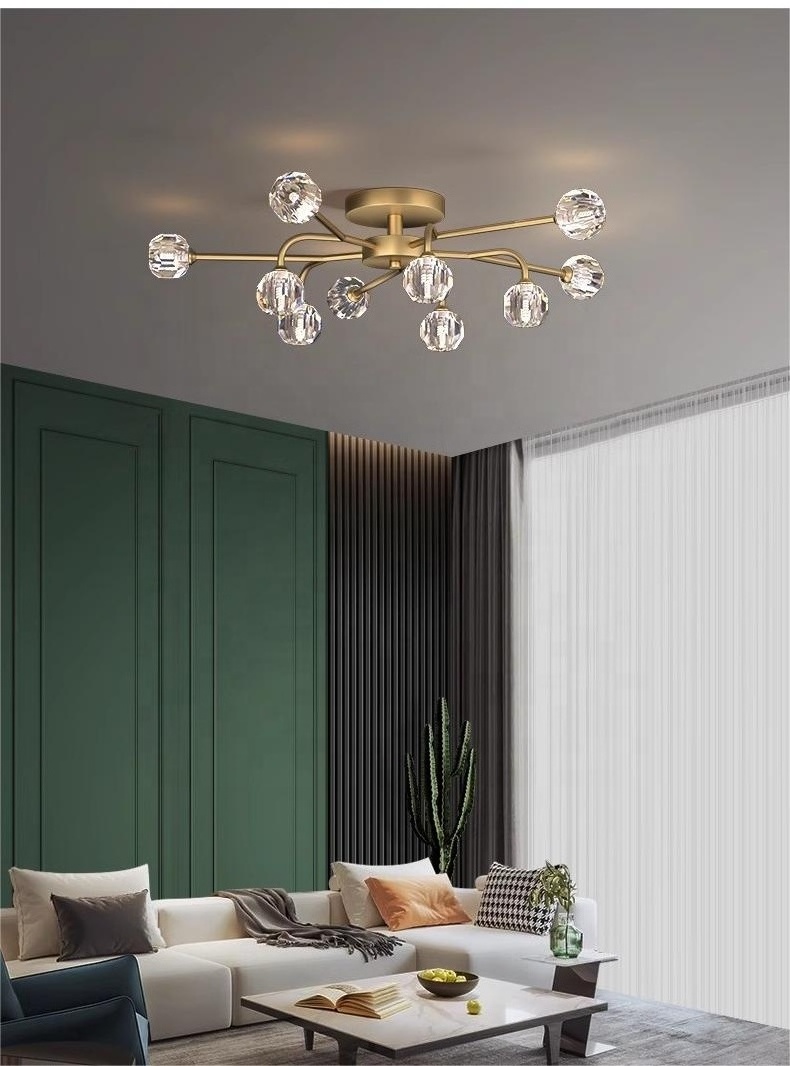 Modern Semi-Embedded Ceiling Lamp Brushed Antique Ceiling Lights Nordic Home Decoration Sputnik Gold Ceiling Chandelier