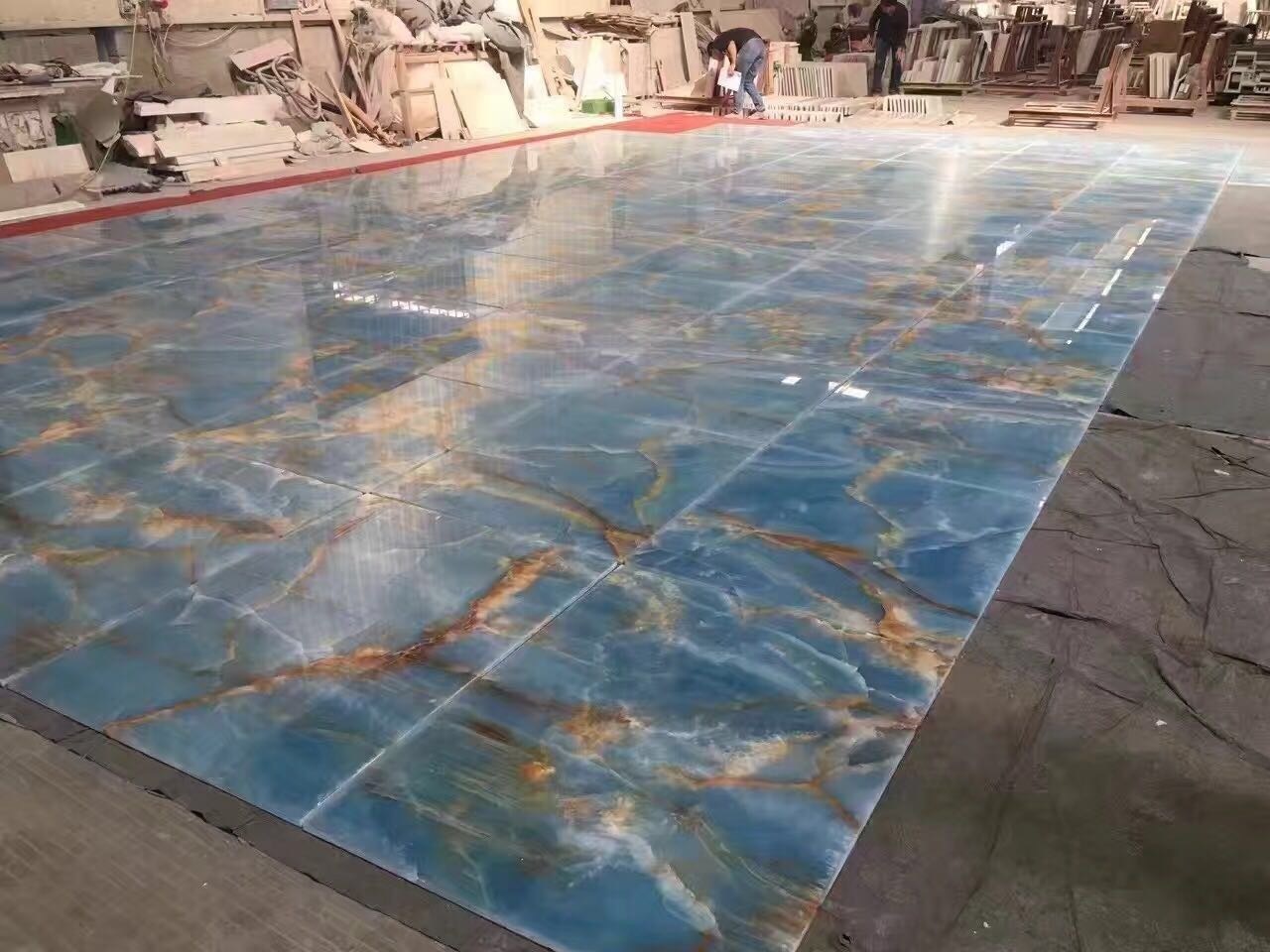 Brilliance Nature blue onxy marble big slab for coffe tea table countertops