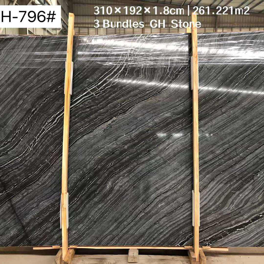 Brilliance Ancient Wood Black Marble with brown white Vein Slabs For Kitchen Countertop And Bathroom