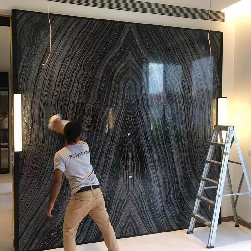 Brilliance Ancient Wood Black Marble with brown white Vein Slabs For Kitchen Countertop And Bathroom