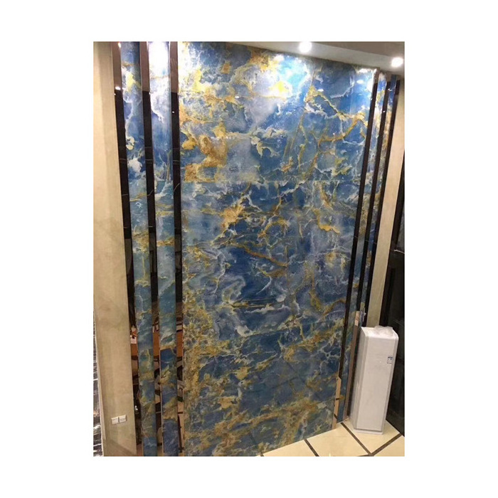 Natural Blue Onyx Marble Backlight Slabs Book Match Slabs Backlit For Wall