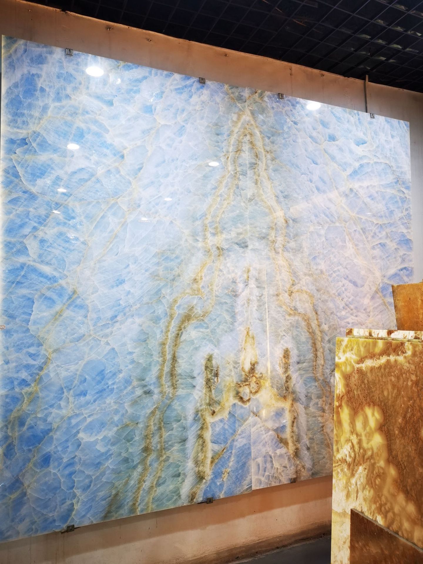 Brilliance Nature blue onxy marble big slab for coffe tea table countertops