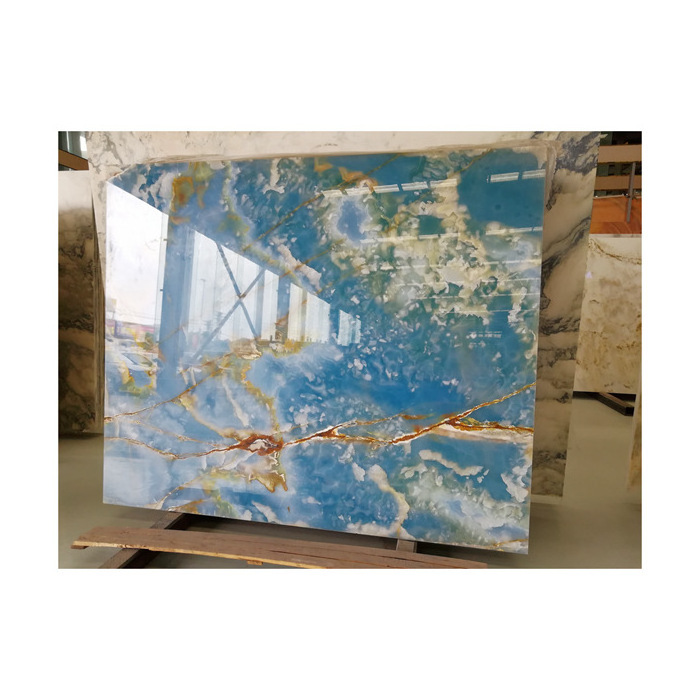 Natural Blue Onyx Marble Backlight Slabs Book Match Slabs Backlit For Wall