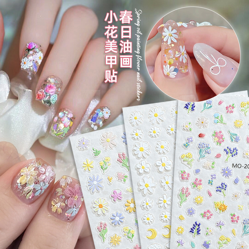 5D Nail Art Decals Small white Daisy with broken petals Adhesive Sliders Nail Stickers Decoration For Manicure Wholesale