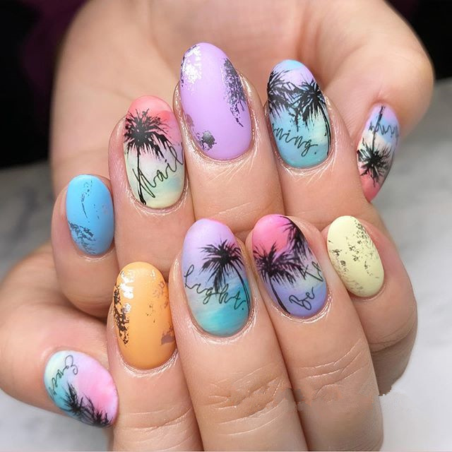 3D Nail Art Decals Geometric Lines Coconut Tree Palms Leaves Flowers Adhesive Sliders Nail Stickers Decorated Manicure Wholesale