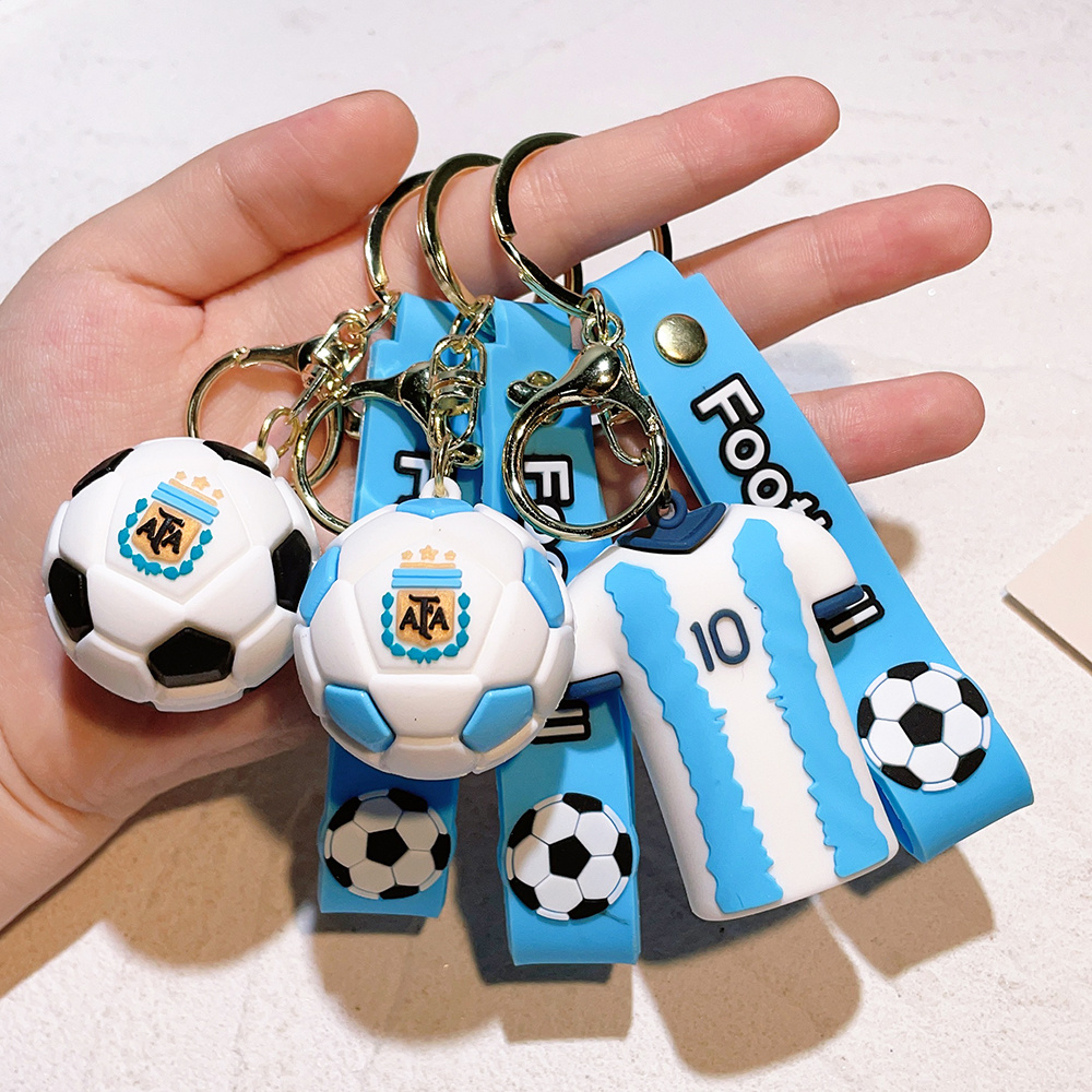 LC305  New Creative Cup Football Messi Jersey Keychain 3D Soft PVC Pendant Bag Decoration Gift Keyring Wrist Strap Key Chain