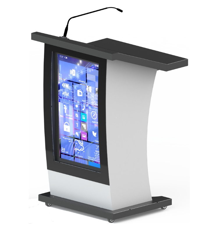 Multimedia Rostrum Lectern Interactive School Designs Smart Digital Teaching Podium With Front Screen