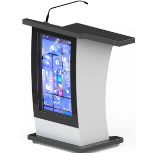 Multimedia Rostrum Lectern Interactive School Designs Smart Digital Teaching Podium With Front Screen