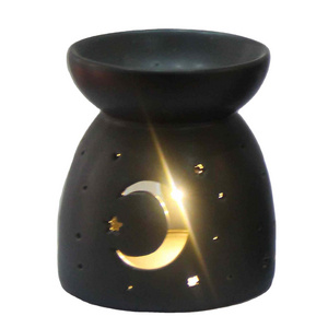 Wholesale Nordic Tea Black Ceramic Wax Melt Warmer Burner Wood with Mother of Pearl Incense Burner Teapot Oil Lantern Warmer