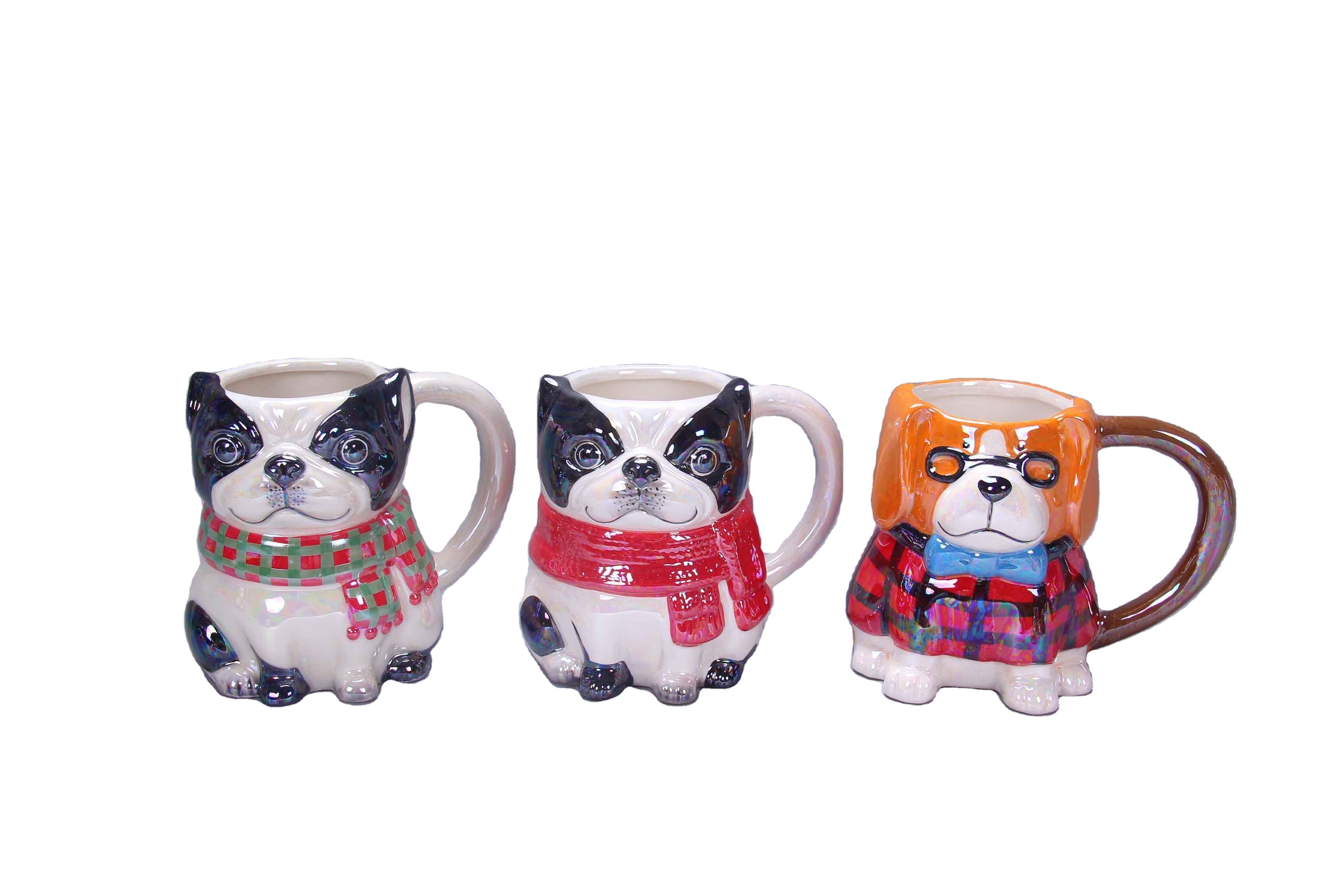 Custom Classic Design Handgrip Animal Coffee Mug 3D Ceramte/Dolomite Hand Painted Cute Dog Mug for Drinking