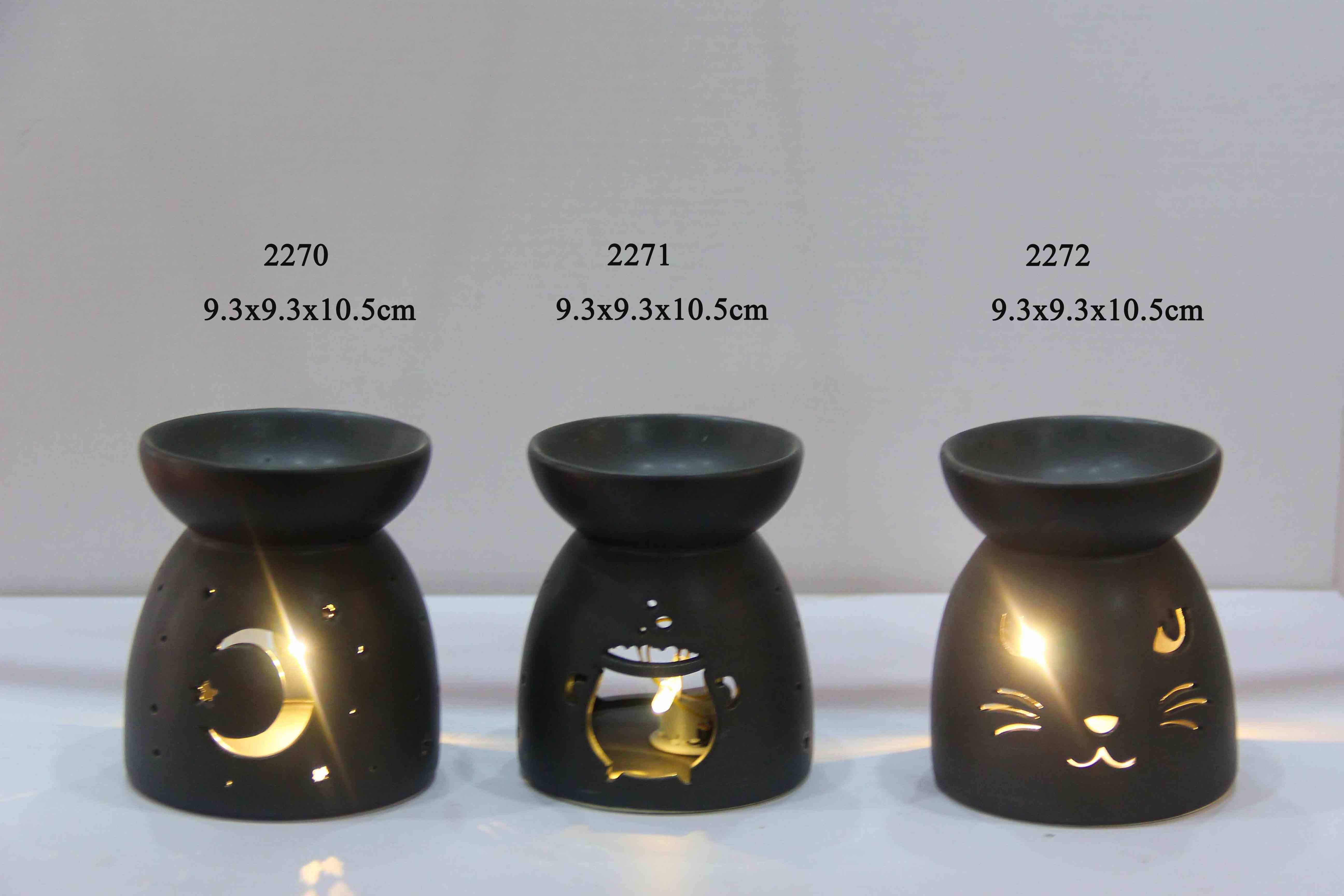 Wholesale Nordic Tea Black Ceramic Wax Melt Warmer Burner Wood with Mother of Pearl Incense Burner Teapot Oil Lantern Warmer