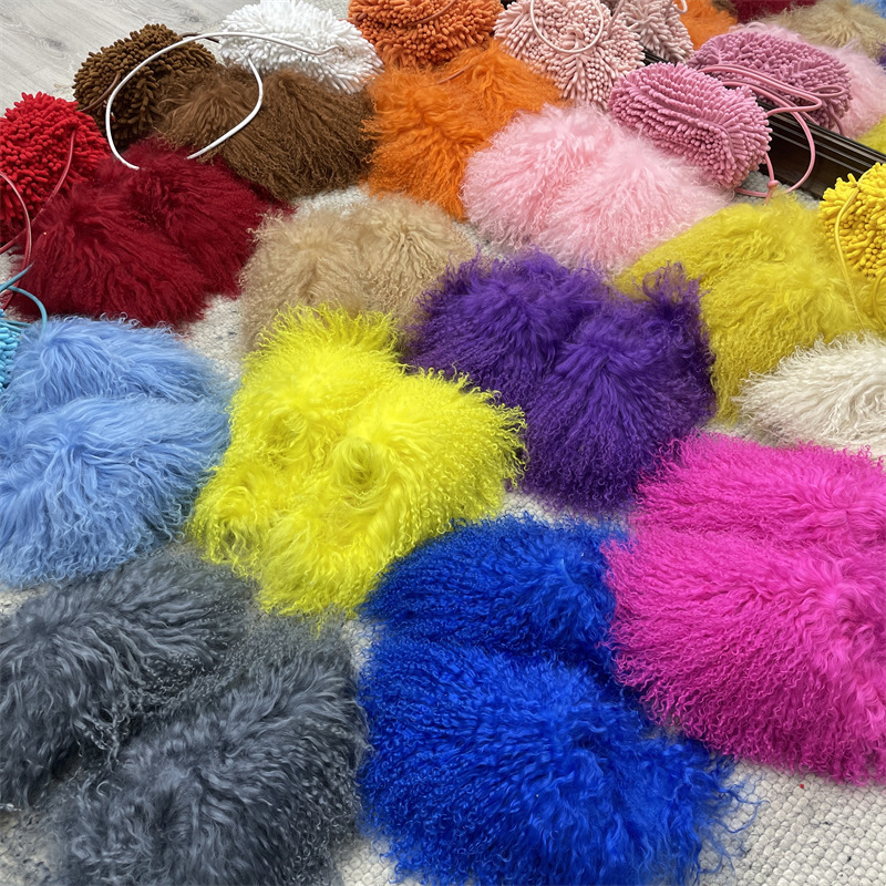 New Designer Long Hair Sheep Fur Slippers Mongolian High quality Fuzzy Fur Slides