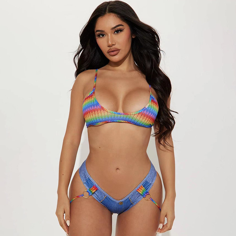 Tie Dye Print Bikini Sexy Active Two-piece Set Split Swimsuit Bathing Suit Beachwear High Cut Thong Swimwear