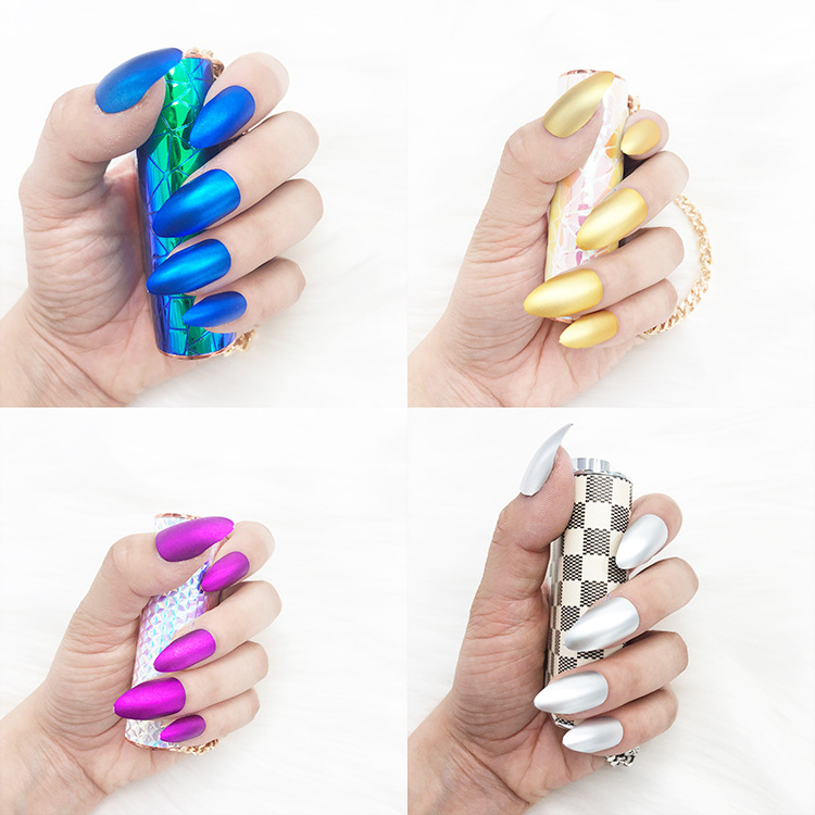 New Fashion Nails Arts Full Cover Rainbow Bright False Coffin Short Private Label Press On Nails