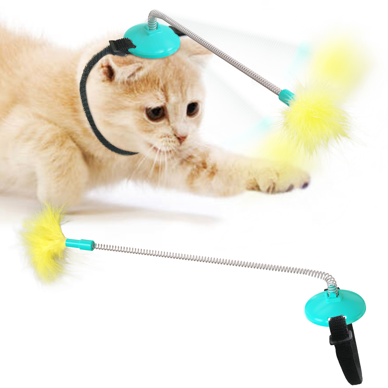 Interactive Feather Cat Stick Hot-selling Neck Collar Spring Toy for Playful Cats