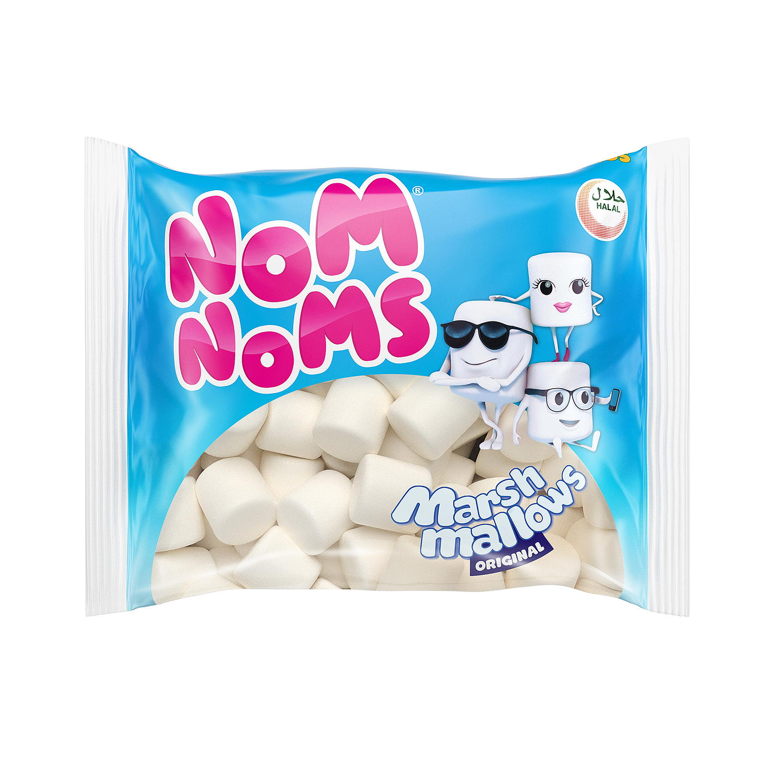 Enjoy the Sweetness of Fruity Halal Marshmallows 300gx12 with Nom Noms Natural Colors & Flavors Kid-Friendly Candy