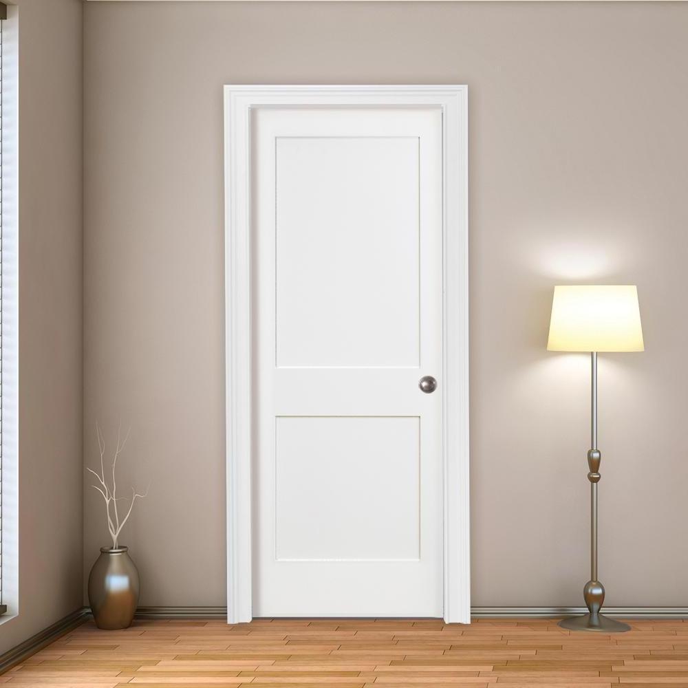 30 x 80 in. 2-Panel Unequal White Primer Solid Core Wood Single Prehung Interior Shaker Door For Hous