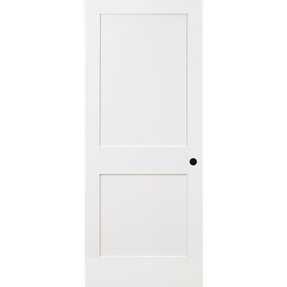 30 x 80 in. 2-Panel Unequal White Primer Solid Core Wood Single Prehung Interior Shaker Door For Hous