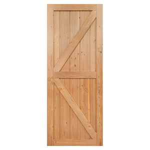 36 in. x 84 in. Rustic Unfinished 2-Panel V-Groove Left Knotty Alder Wood pine Barn Door with Sliding Door barn Hardware kit