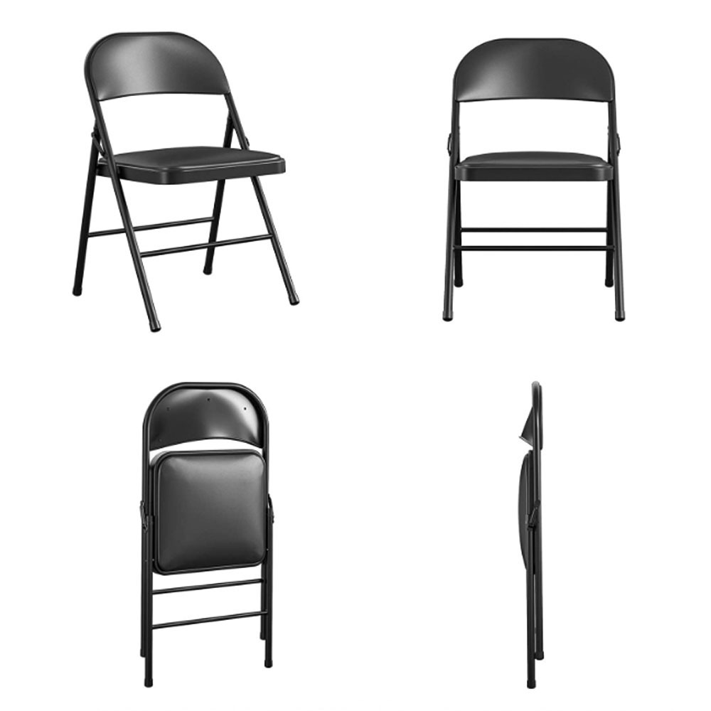 Cheap Wholesale Home Garden Office Meeting Black Leather Padded Metal Pipe Folding Chairs for Events