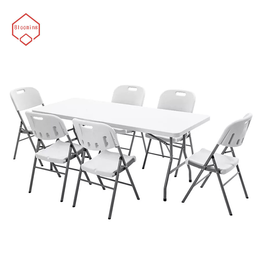 10 Seater 6ft Long Outdoor Dining Rectangular HDPE Plastic Folding Party Chairs And Table Set For Event