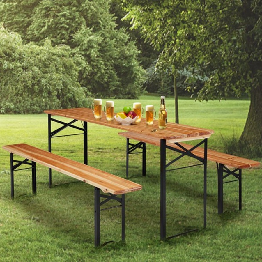 Modern Outdoor Patio Furniture Dining Picnic Wood Folding Beer Table With Bench