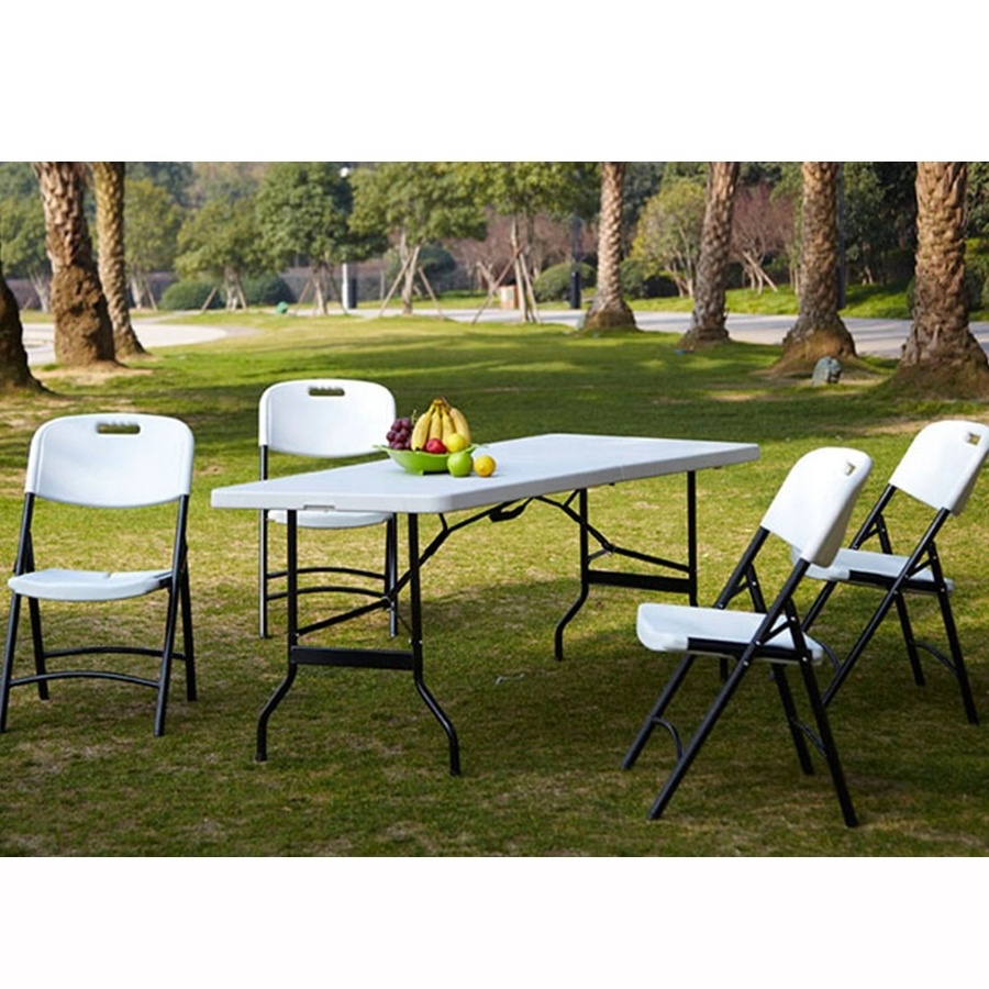 6 Seater Outdoor Dining White Plastic Folding Table and Chairs Set for Events Party