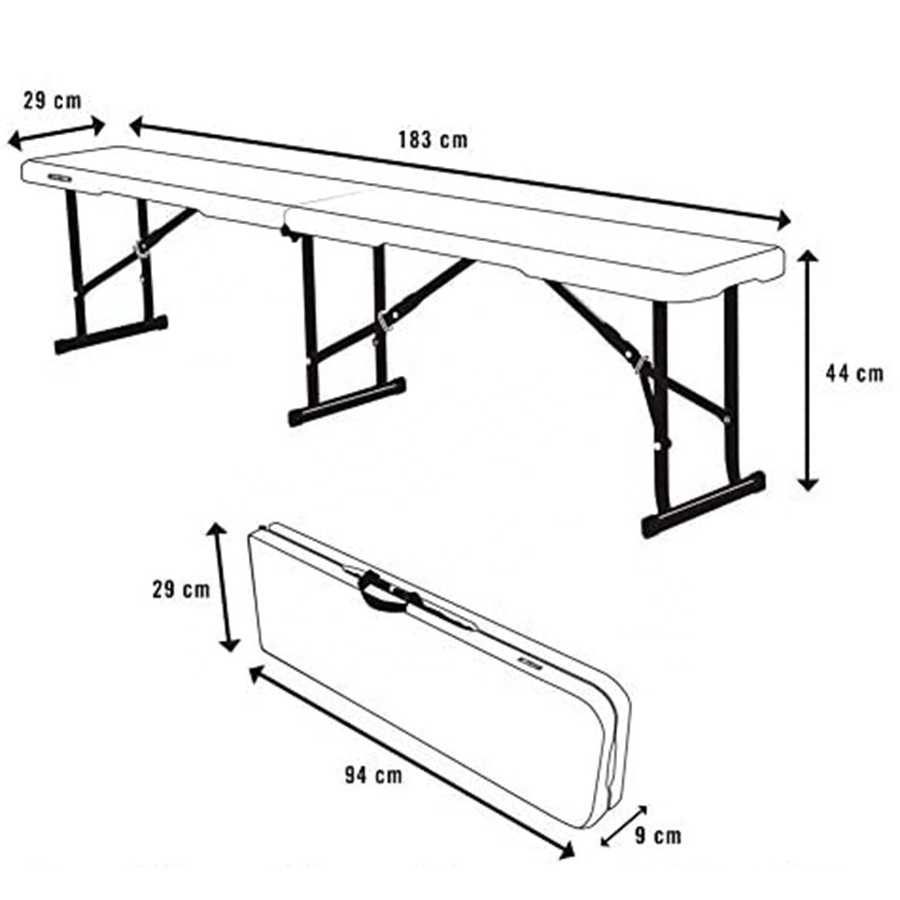 Outdoor Patio Camping Picnic 6FT Long Foldable Portable White Plastic Folding Bench