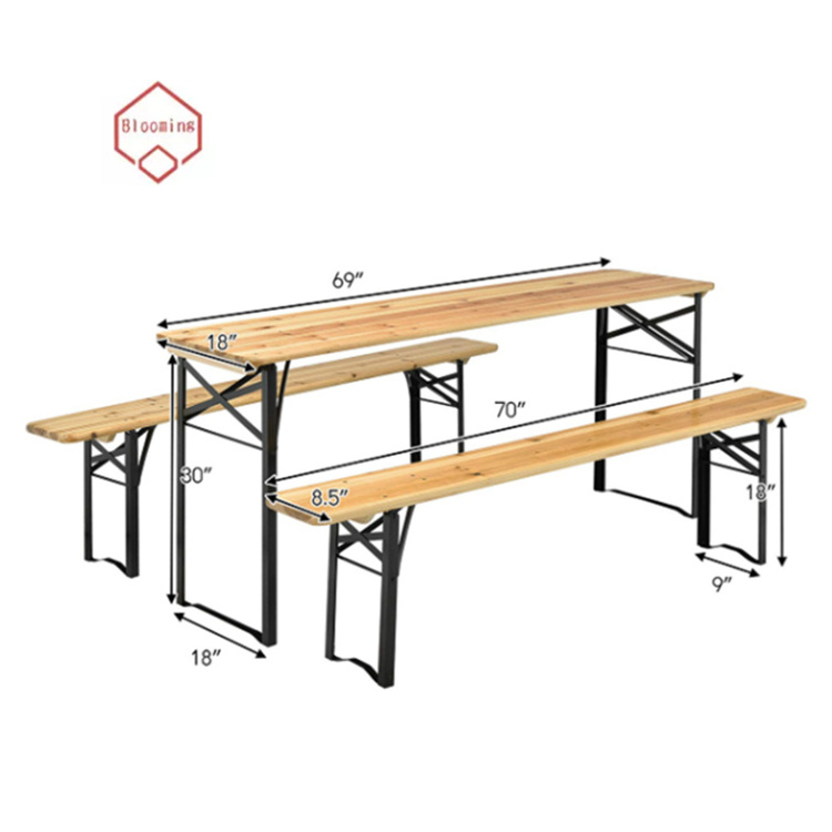 Modern Outdoor Patio Furniture Dining Picnic Wood Folding Beer Table With Bench