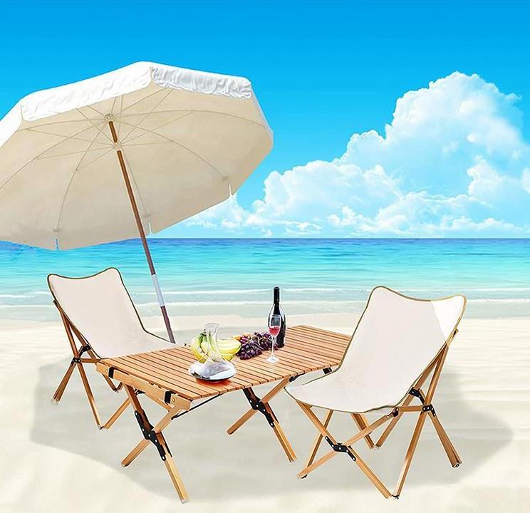 Custom Logo Portable Outdoor Durable Canvas Foldable Wooden Beach Chair  For Heavy People