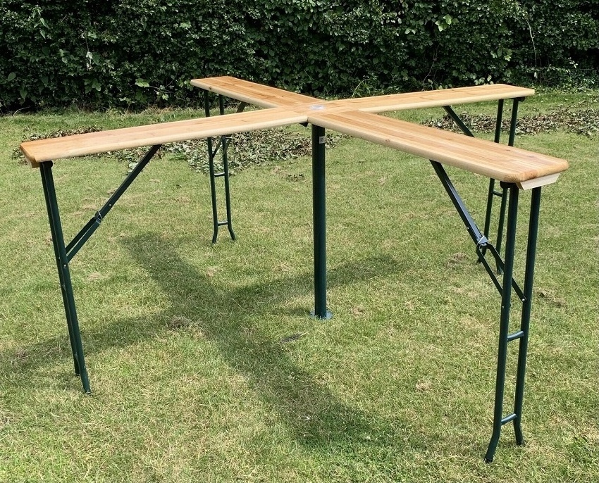 Factory Price Outdoor Bistro Park Folding Wooden Cross Beer Table Set for Picnic