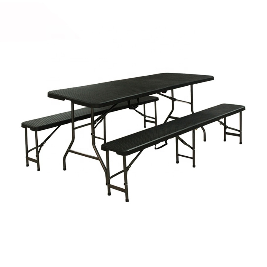 6 FT HDPE Fold in Half Long Portable Rattan Outdoor Black Plastic Folding Picnic Table and Benches