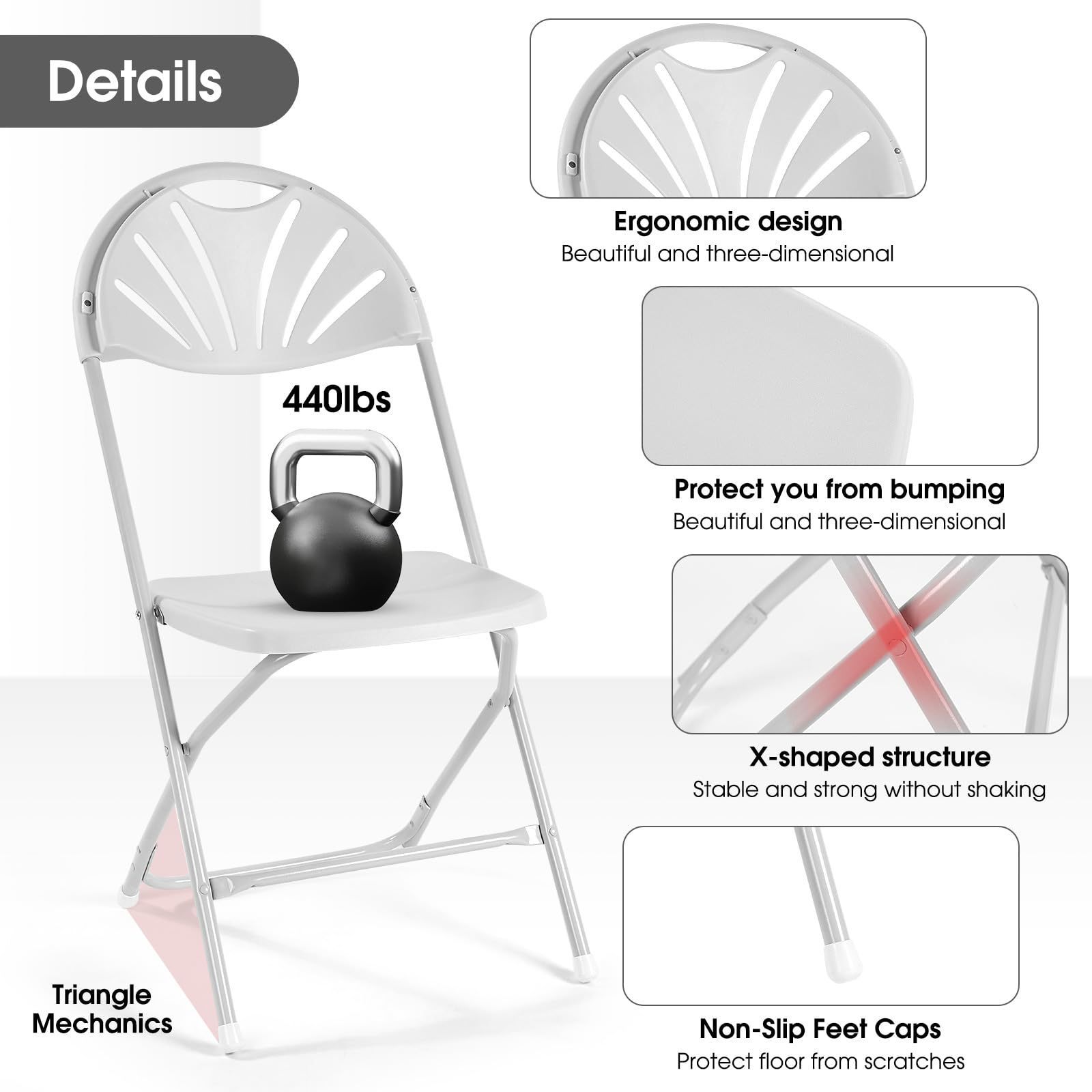 Lightweight Cheap Foldable Party Garden Outdoor Banquet Plastic White Folding Fan Back Chairs for Events